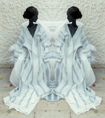 LINEN ABAYA OSTRICH FEATHER TRIM